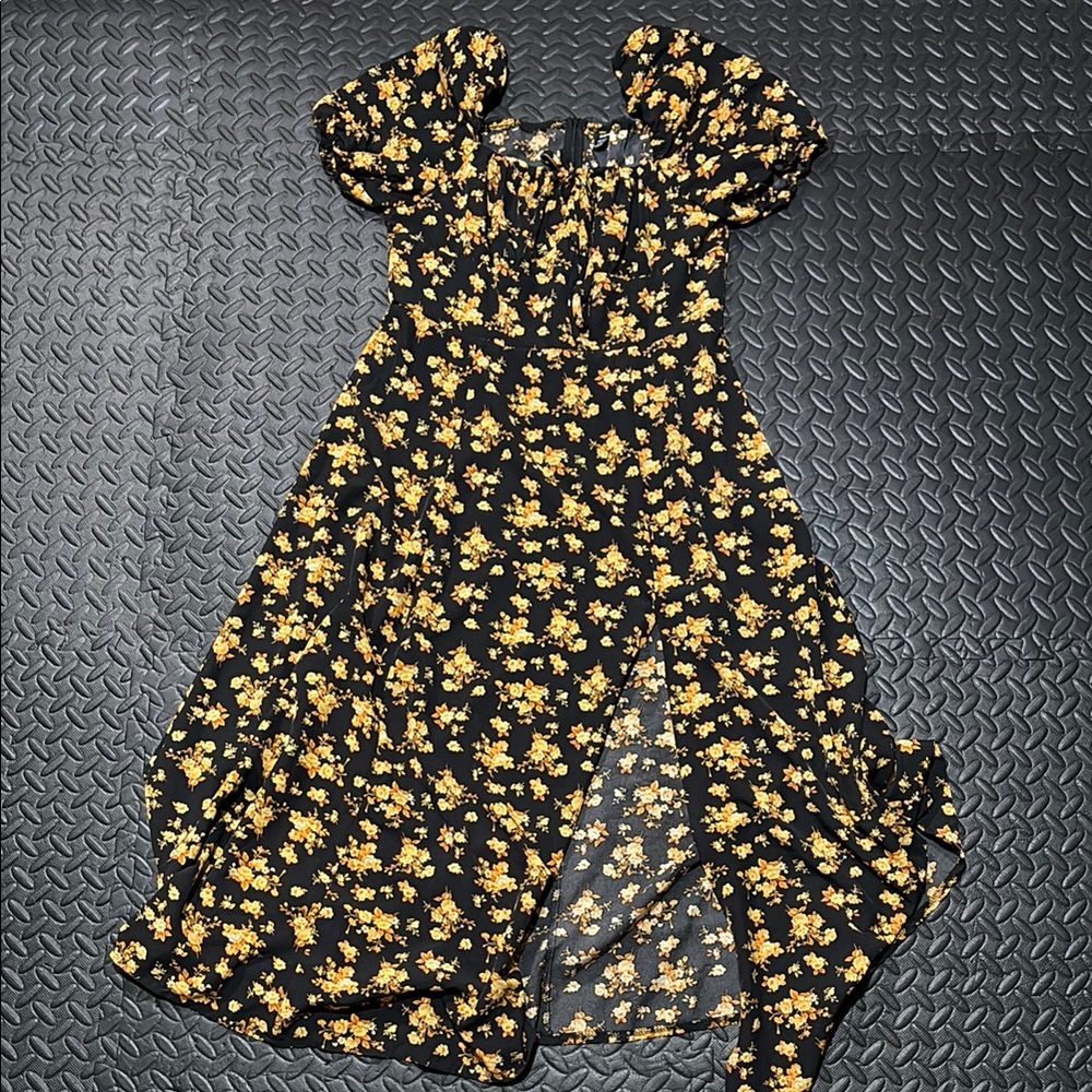 SHEIN Black and Orange Floral Dress